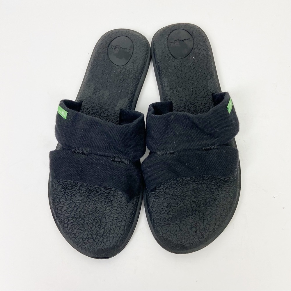 SANUK Two Cloth Strap Slip On Black Sandal